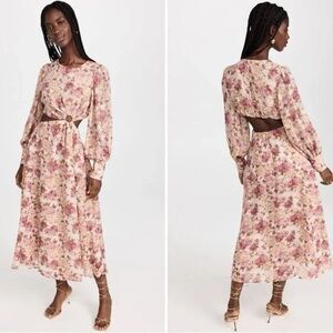 En Saison Lissandra Midi Dress Pink Floral Size Small NWT Long Sleeve Cut Out